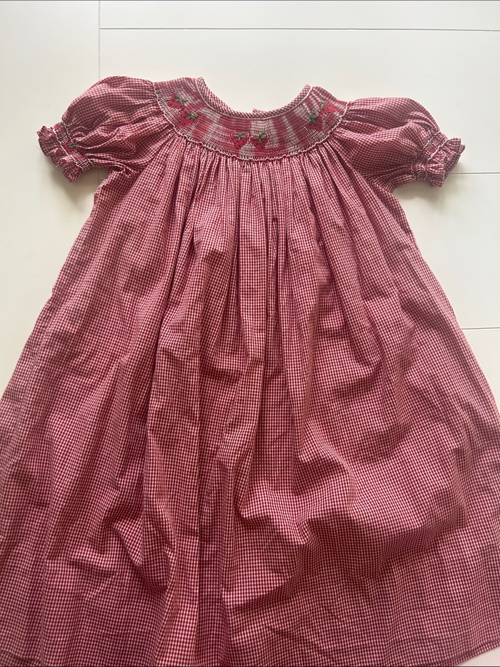 Girls Red Gingham Smocked strawberry dress - Kids Dresses